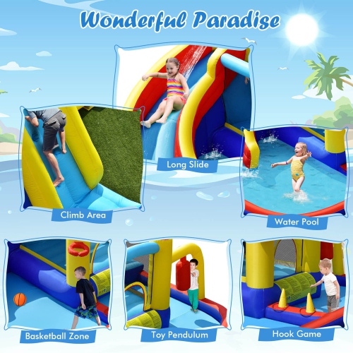 Gymax 7-in-1 Inflatable Water Slide Water Park Kids Bounce Castle Without Air Blower