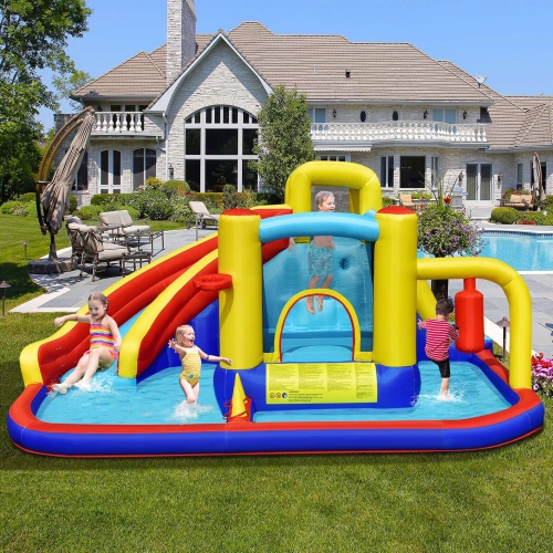 Gymax 7-in-1 Inflatable Water Slide Water Park Kids Bounce Castle With 735W Air Blower