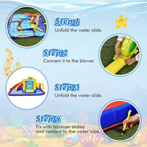 Gymax 7-in-1 Inflatable Water Slide Water Park Kids Bounce Castle With 735W Air Blower
