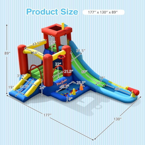 Gymax Kids Inflatable Bounce House Castle 9 in 1 Water Slide Park Without Blower
