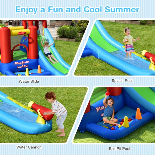 Gymax Kids Inflatable Bounce House Castle 9 in 1 Water Slide Park Without Blower