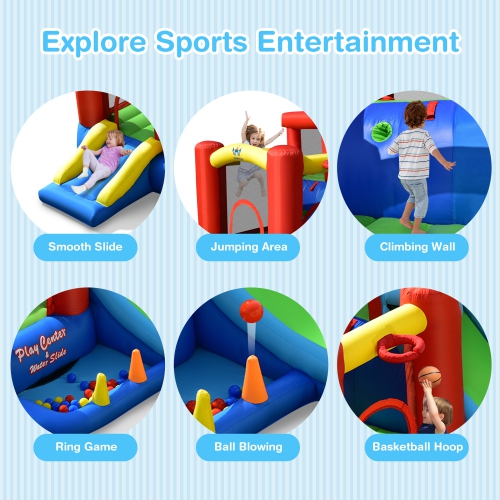 Gymax Kids Inflatable Bounce House Castle 9 in 1 Water Slide Park Without Blower