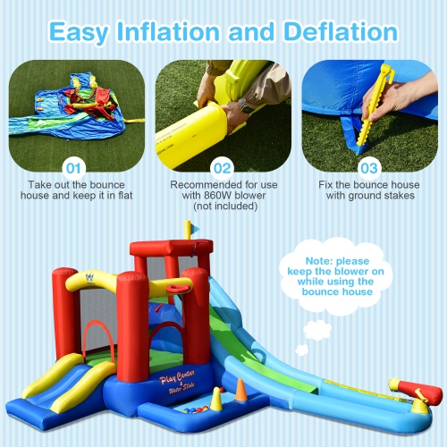 Gymax Kids Inflatable Bounce House Castle 9 in 1 Water Slide Park Without Blower