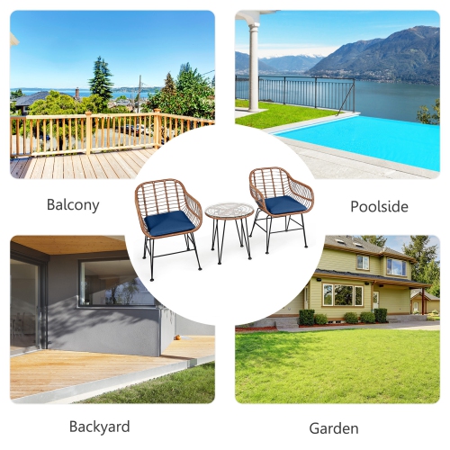 Gymax 3PCS Rattan Patio Conversation Set Bistro Chat Set w/ Cushions