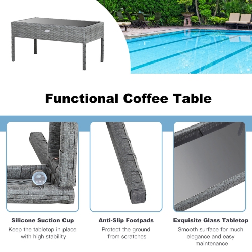 Gymax 4PCS Rattan Patio Furniture Set Outdoor Wicker Conversation Set w/ Cushions