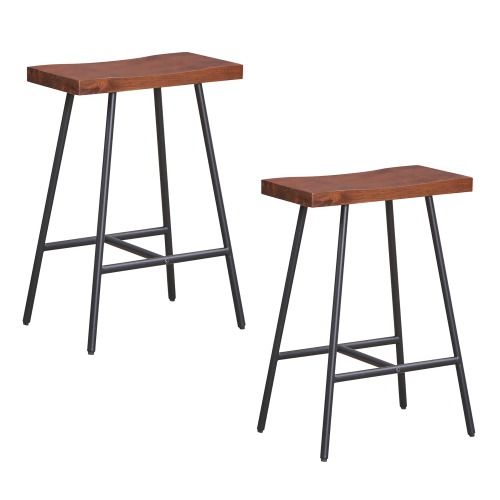 Gymax Saddle-Seat Bar Stool 2 Set Counter Height Bar Stools w/ Curved Seat Surface