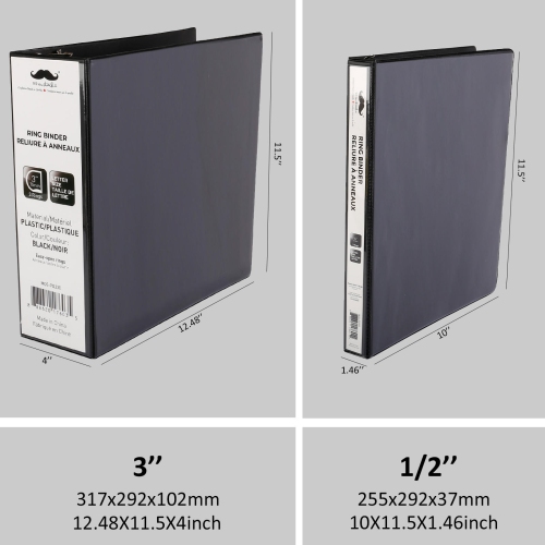 D-Ring Binder, Letter Size, Labor-Saving Design, Black, 1/Pack - Moustache® - 3" D-Ring