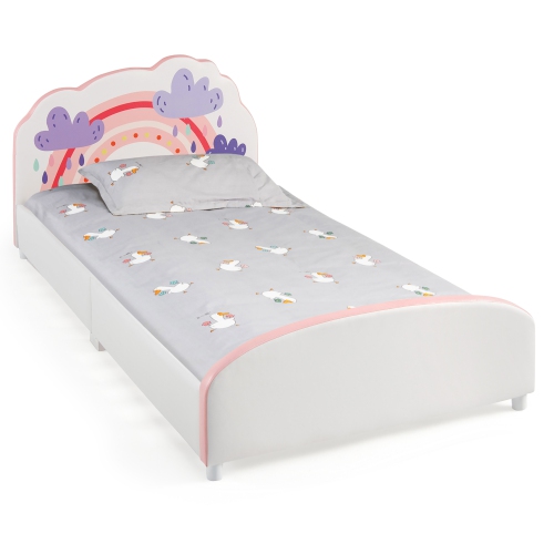 Lit plateforme recouvert pour enfants de Costway lit simple en bois motif arc-en-ciel