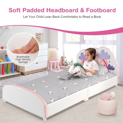 Lit plateforme recouvert pour enfants de Costway lit simple en bois motif arc-en-ciel