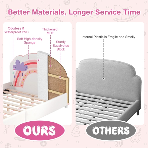 Lit plateforme recouvert pour enfants de Costway lit simple en bois motif arc-en-ciel