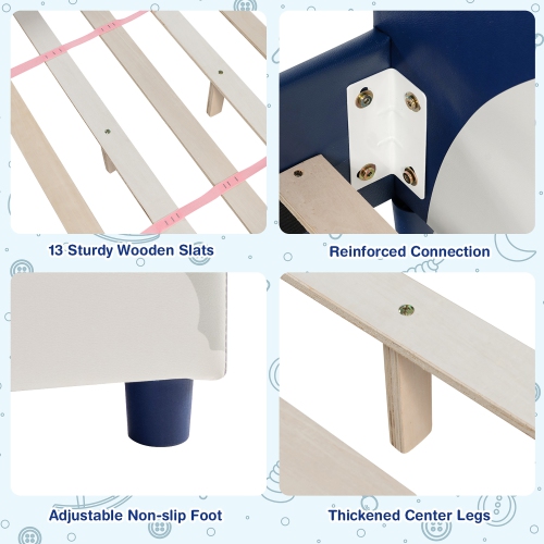 Costway Kids Upholstered Platform Bed Children Twin Size Wooden Bed Astronaut Pattern