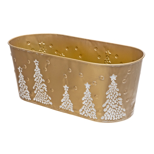 Metal Gold Embossed Tree Oval Planter