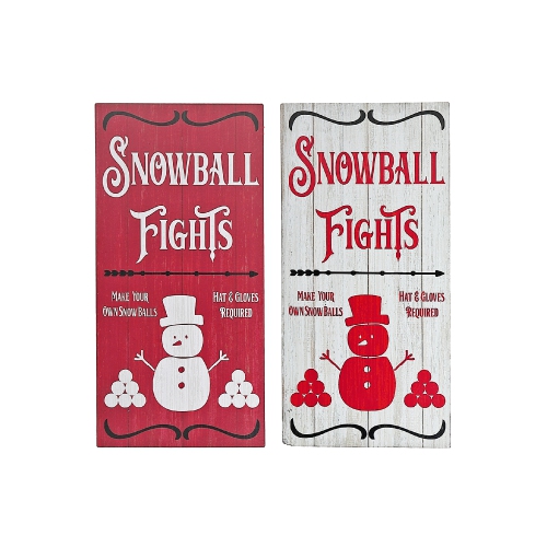 Printed Mdf Snowball Fights Sign - Set of 2