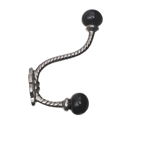 Iron Twist Hook With Ceramic Black Knob - Set of 4