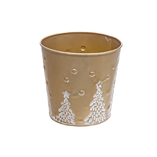 Metal Gold Embossed Tree Round Planter