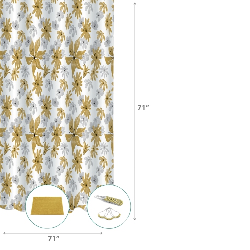 Maison Concepts 14Pc Set Peva S. Curtain + 12 Hooks + Bathmat Honey Mustard