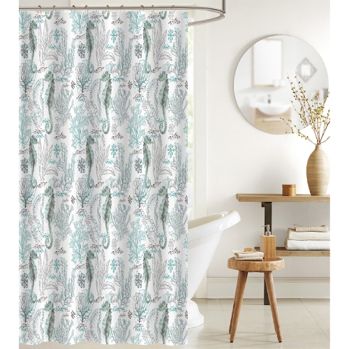 Maison Concepts Printed Canvas Shower Curtain With Roller Hooks Seahorse