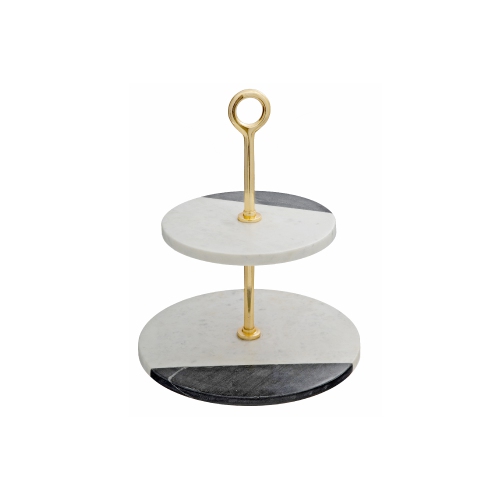 MAISON CONCEPTS INC  And Black Marble 2 Tier Cake Stand In White
