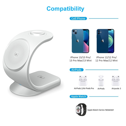 navor 3-in-1 Dock Station Compatible with iPhone 13/12, iWatch Series 1/2/3/4/5/6/7, Compatible with AirPods 1/2/3, Docking Stand Compatible with Qi