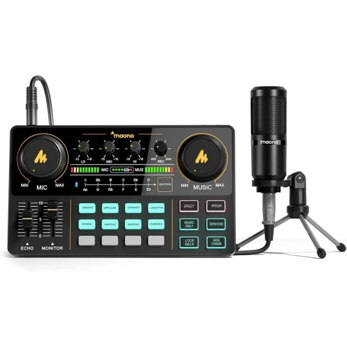 Open Box - MAONO Maonocaster Lite Portable ALL-IN-ONE DJ Mixer Sound Card  with 3.5mm Microphone for Studio