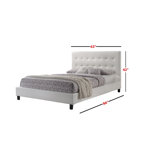 White Faux Leather Diamond Tufted Queen Size Platform Bed