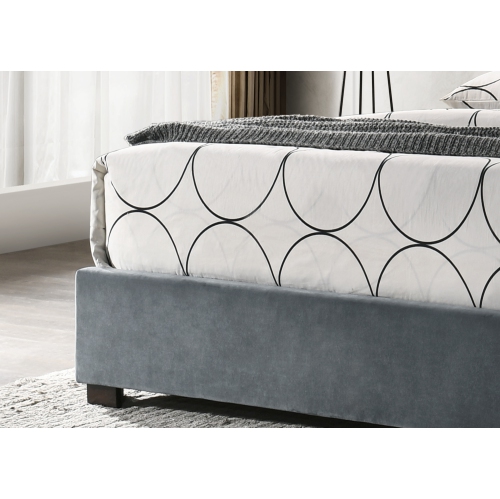 Grey Velvet Contemporary Queen Size Platform Bed