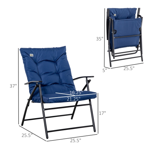 Outsunny Foldable Lounge Chair, Fabric Upholstered Recliner, Outdoor Lounger with Armrest, Metal Frame Camping Beach Chair for Poolside, Deck,
