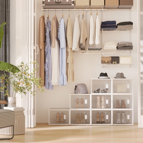 HOMCOM 18 Pack Shoe Storage Boxes, Space-saving Shoe Organizers, Clear Plastic Stackable Holders Containers with Front Opening