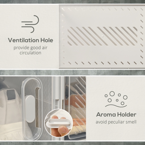 HOMCOM 18 Pack Shoe Storage Boxes, Space-saving Shoe Organizers, Clear Plastic Stackable Holders Containers with Front Opening