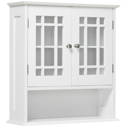 kleankin Armoire de salle de bain murale moderne, organisateur de rangement avec placard à 2 portes et étagère ouverte, blanc