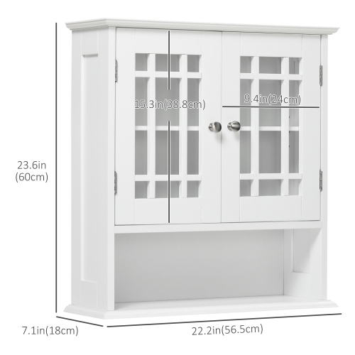kleankin Modern Wall Mount Bathroom Cabinet, Storage Organizer with 2 Door Cabinet and Open Shelf, White