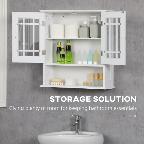 kleankin Modern Wall Mount Bathroom Cabinet, Storage Organizer with 2 Door Cabinet and Open Shelf, White