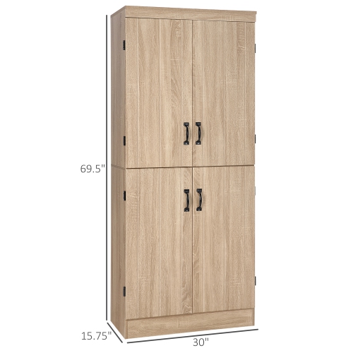 HOMCOM – Armoire garde-manger de 70 po, armoire de rangement autonome à 4 portes, garde-manger à 6 niveaux pour salon, naturel