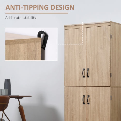 HOMCOM – Armoire garde-manger de 70 po, armoire de rangement autonome à 4 portes, garde-manger à 6 niveaux pour salon, naturel