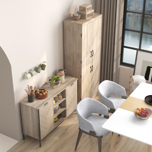 HOMCOM – Armoire garde-manger de 70 po, armoire de rangement autonome à 4 portes, garde-manger à 6 niveaux pour salon, naturel