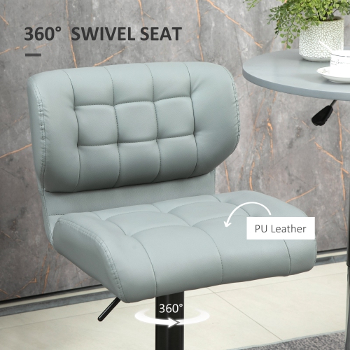 HOMCOM Adjustable Bar Stools Set of 2, Swivel Tufted PU Leather Barstools with Footrest, Back and Large Base, Upholstered Bar Chairs for Kitchen