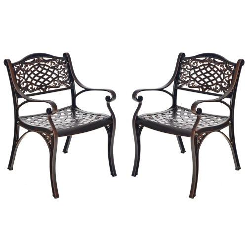 Gymax Set of 4 Outdoor Dining Chairs Cast Aluminum Patio Bistro Chairs Armchairs