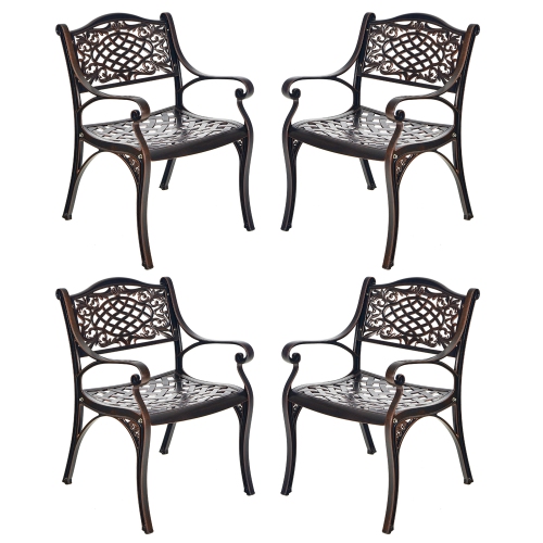 GYMAX  Set Of 2 Outdoor Dining Chairs Cast Aluminum Patio Bistro Chairs Armchairs