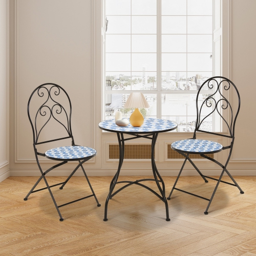 Gymax Set of 2 Folding Patio Bistro Chairs Mosaic Chairs Outdoor Dining Chairs