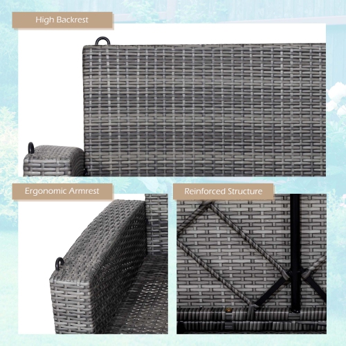 Gymax 2-Person Patio Hanging Porch Swing Rattan 800LBS Swing Bench w/ Cushions