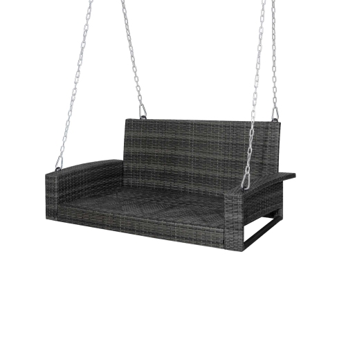 Gymax 2-Person Patio Hanging Porch Swing Rattan 800LBS Swing Bench w/ Cushions