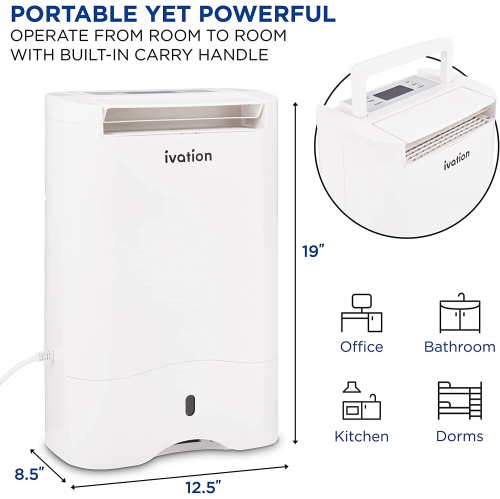 Ivation Smart WIFI Dehumidifier, Compact 19-Pint Desiccant Home Dehumidifier with Drain Hose & Smartphone Control | Ideal for Spaces Up to 410 Sq/Ft