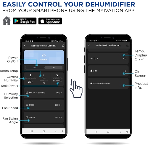 Ivation Smart WIFI Dehumidifier, Compact 19-Pint Desiccant Home Dehumidifier with Drain Hose & Smartphone Control | Ideal for Spaces Up to 410 Sq/Ft