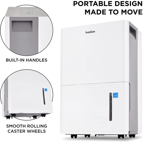 Ivation 4,500 Sq. Ft Energy Star Dehumidifier With Pump, Large Capacity Compressor De-humidifier for Big Rooms and Basements with Continuous Drain