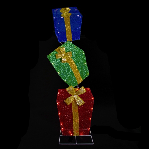 48" LED Lighted Tinsel Stacked Gift Boxes Outdoor Christmas Decoration