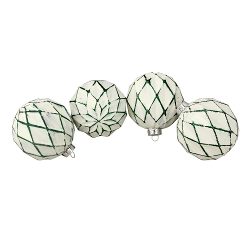 NORTHLIGHT  4Ct Emerald And White Matte Christmas Ball Ornaments 4" (100Mm) In Green