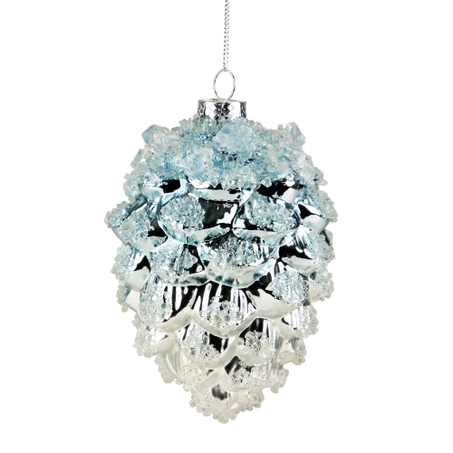 NORTHLIGHT  4.75" Icy Pine Cone Glass Christmas Ornament In Blue