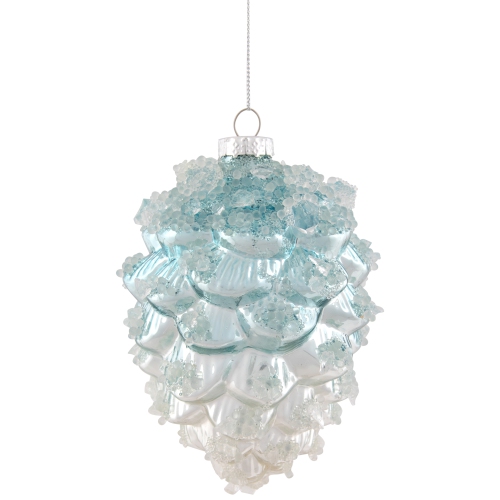 4.75" Blue Icy Pine Cone Glass Christmas Ornament