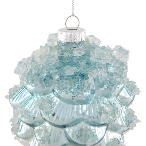 4.75" Blue Icy Pine Cone Glass Christmas Ornament