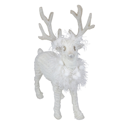 13.5" White Cable Knit Standing Reindeer Christmas Figure
